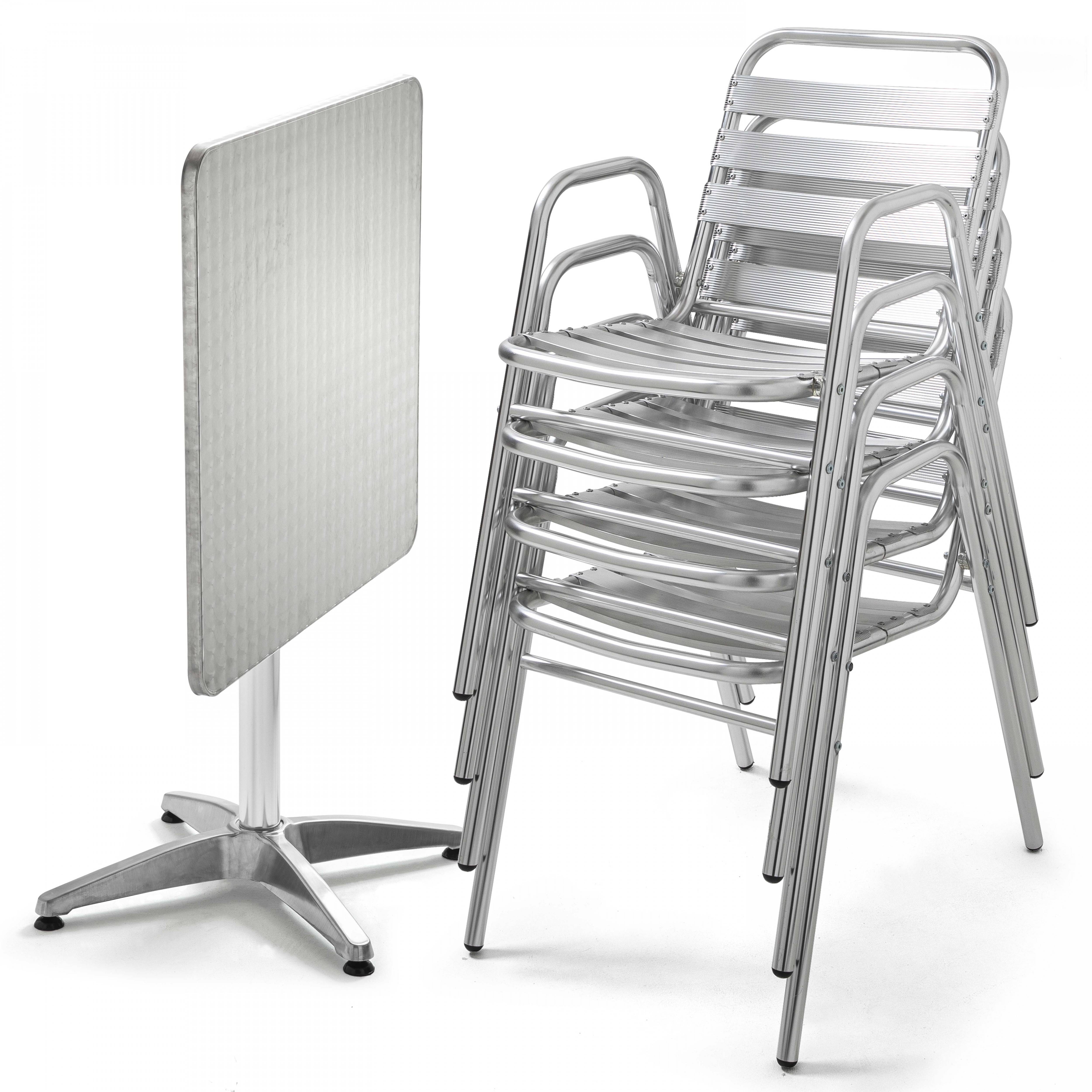 Oviala - Ensemble table de jardin bistrot inclinable 4 places aluminium gris Brixton - Oviala - Imagen 2