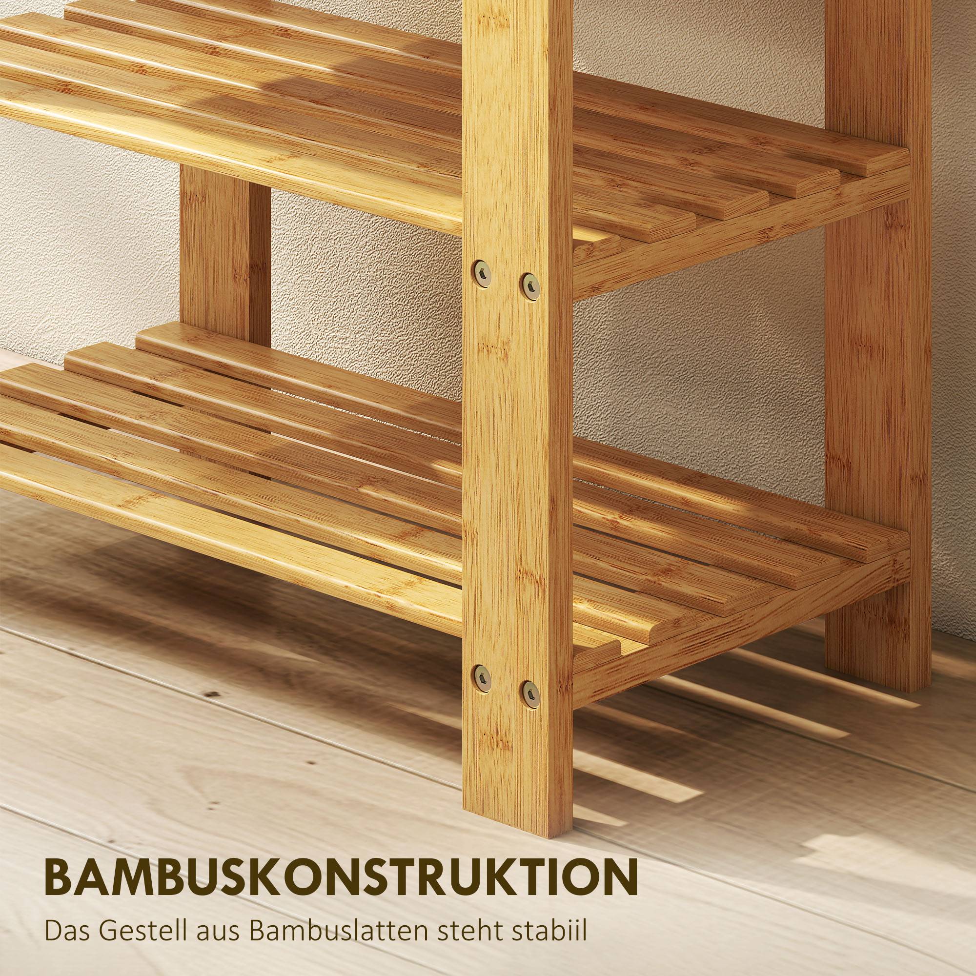 Banc à chaussures en bambou naturel, étagère à chaussures à 2 niveaux, siège intégré, pour entrée, couloir, 50 x 28 x 45 cm - Image 9