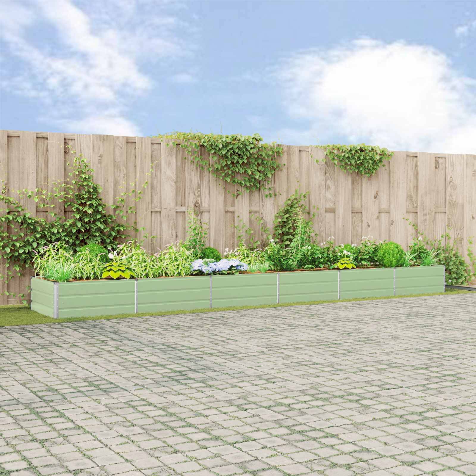Jardinière acier galvanisé vert pastel 580 x 100 x 45 cm - PANGIVO