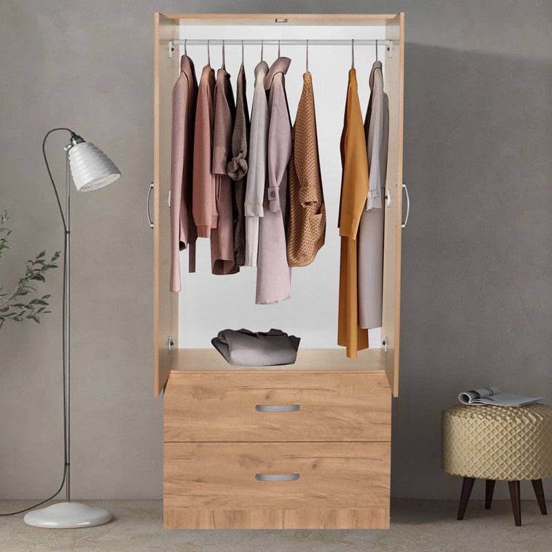 armoire kia  avec 2 portes et tiroirs couleur bois  naturelle 79x42x180cm - Image 2
