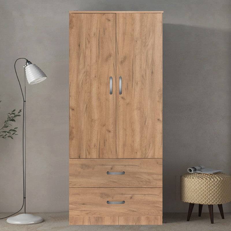 armoire kia  avec 2 portes et tiroirs couleur bois  naturelle 79x42x180cm - Image 3