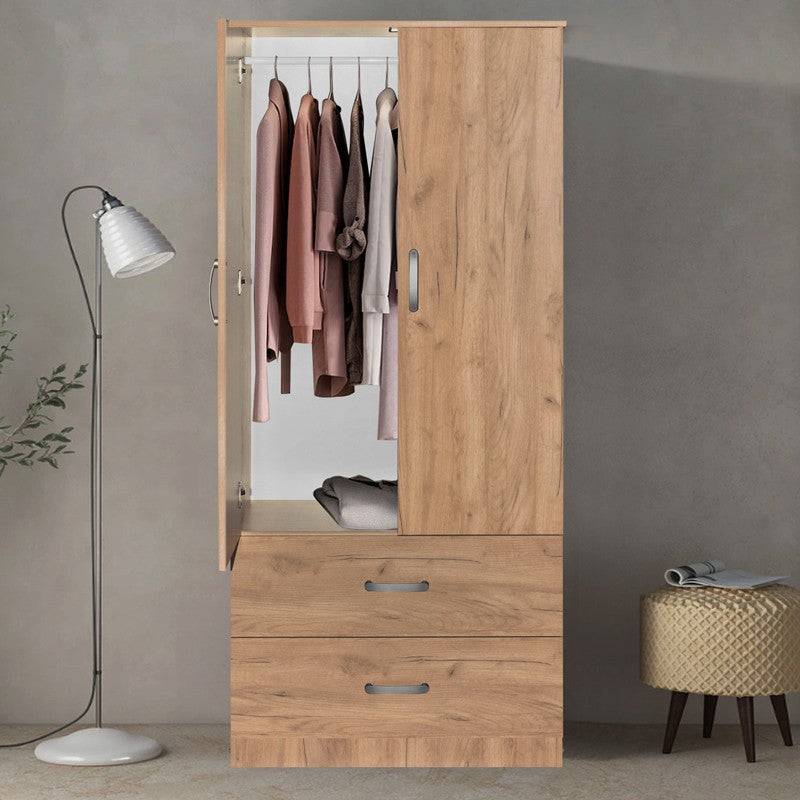 armoire kia  avec 2 portes et tiroirs couleur bois  naturelle 79x42x180cm - Image 4