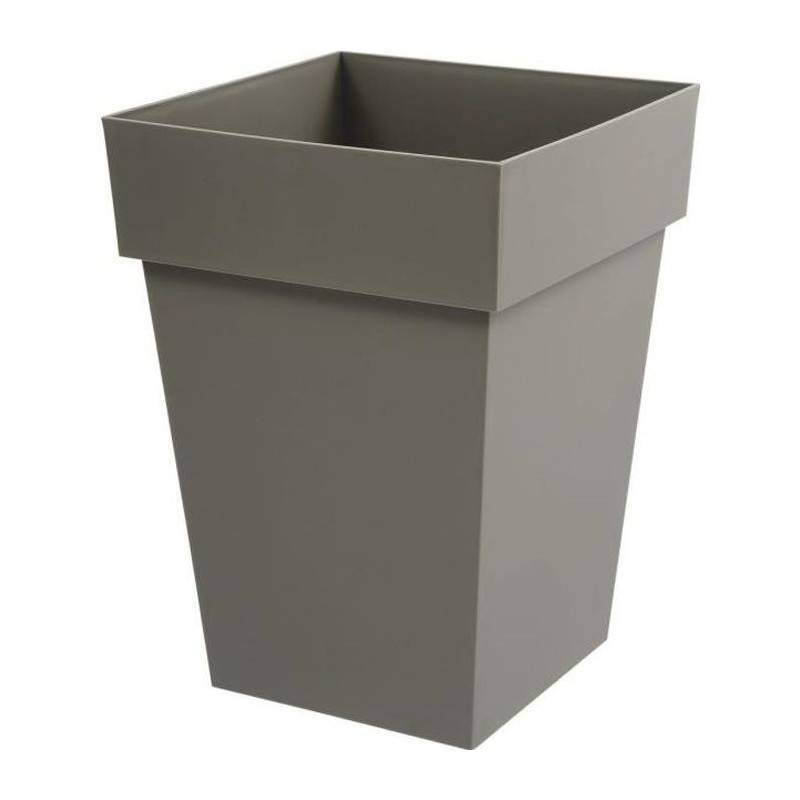 EDA Plastiques - Eda Pot De Fleur Mi-haut Carré Toscane - 39 X 39 X H 53 Cm - 51 L - Taupe - Image 1