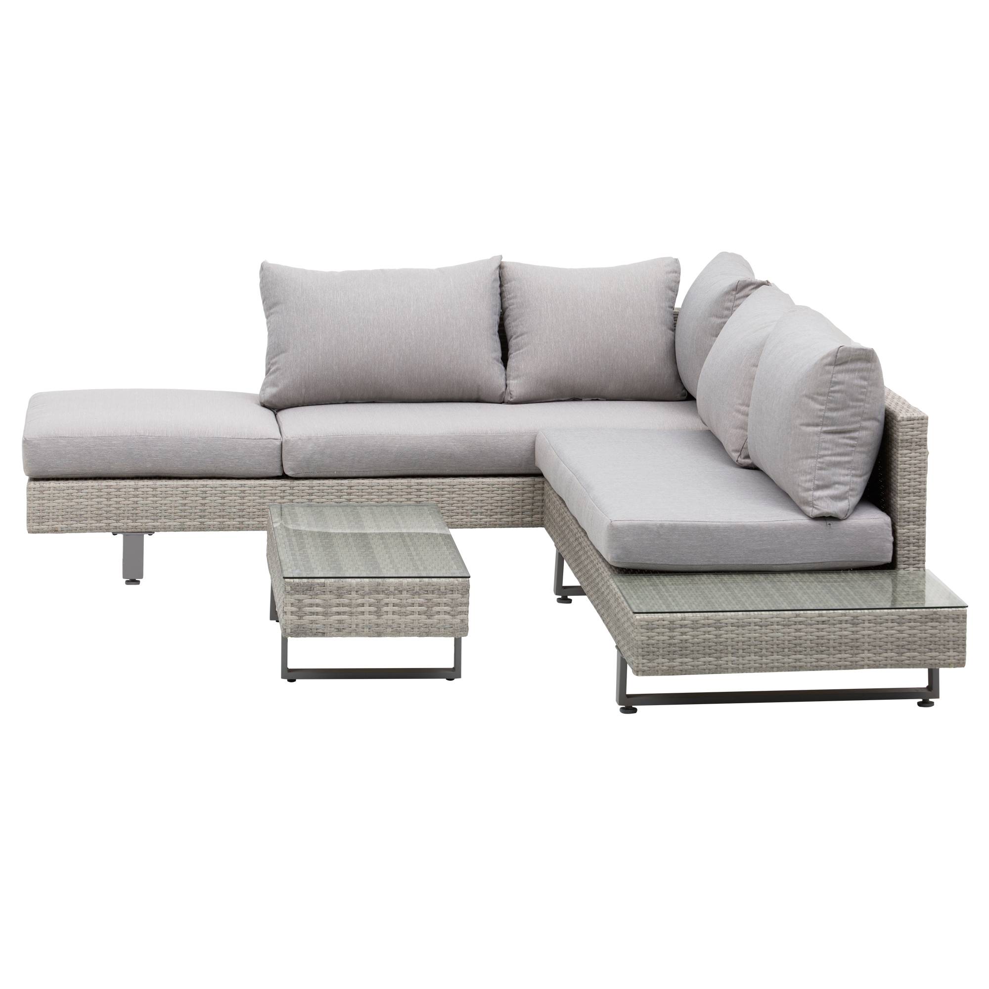 Maison Chic - Salon de jardin extérieur d'angle 5 places design contemporain coussins déhoussables table basse acier époxy résine tressée grise