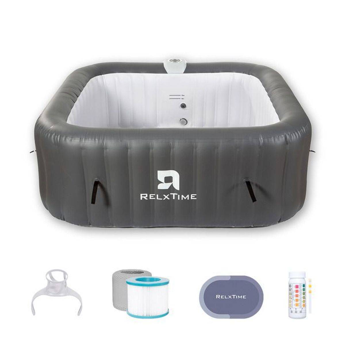 Spa gonflable carré 6 places DuraSquare Pro 185x185x65 cm, 130 AirJets, kit 15 pièces - RELXTIME