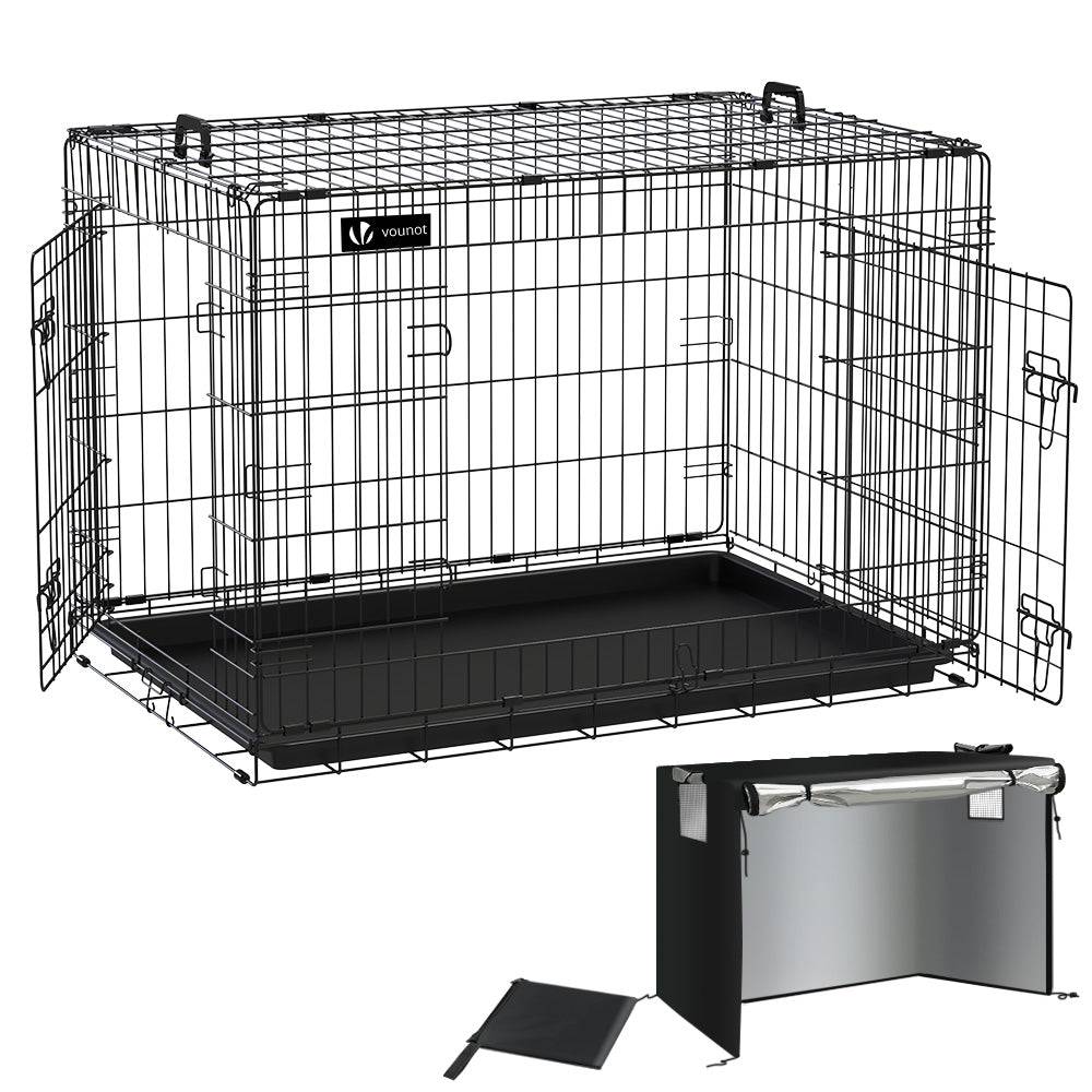 Cage pour chien pliable avec 2 portes verrouillable plateau amovible et housse de protection 107x70x78cm - Image 1
