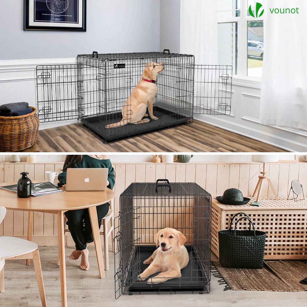 Cage pour chien pliable avec 2 portes verrouillable plateau amovible et housse de protection 107x70x78cm - Image 3