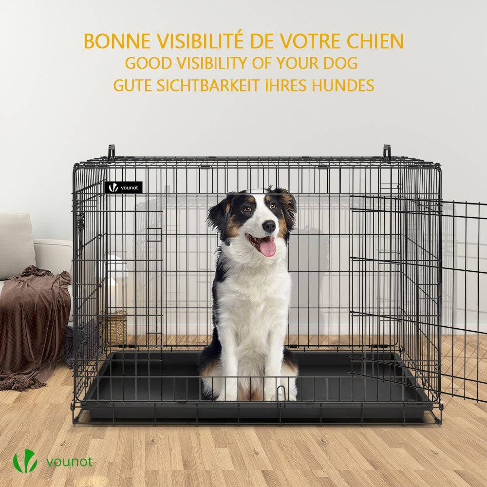 Cage pour chien pliable avec 2 portes verrouillable plateau amovible et housse de protection 107x70x78cm - Image 2