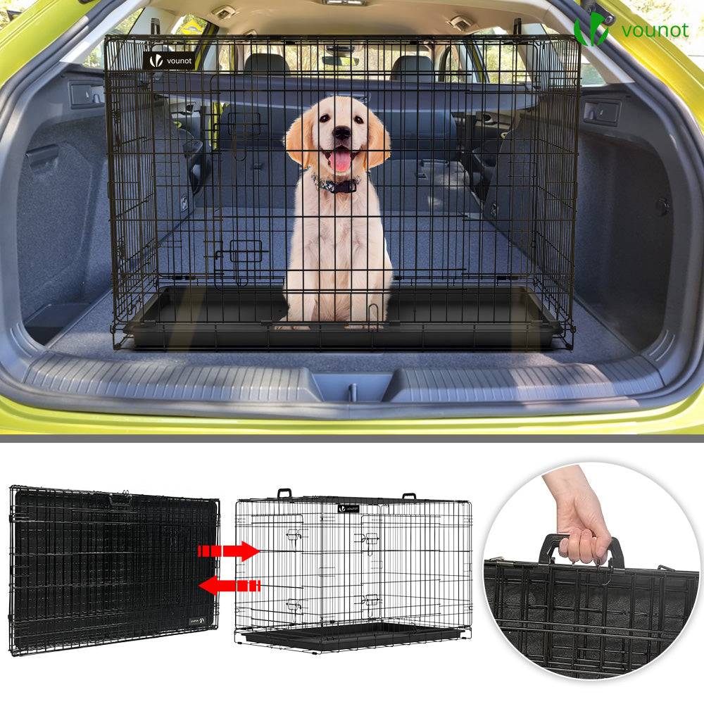 Cage pour chien pliable avec 2 portes verrouillable plateau amovible et housse de protection 107x70x78cm - Image 7