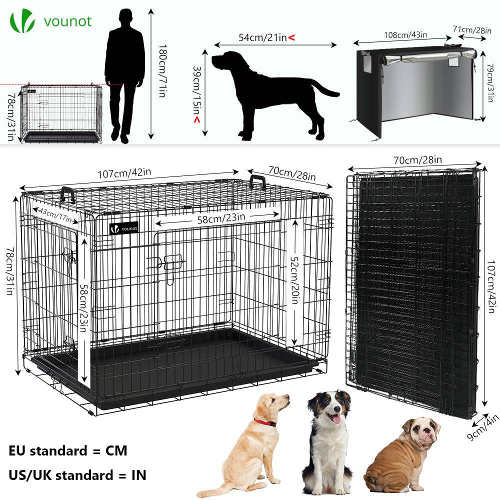 Cage pour chien pliable avec 2 portes verrouillable plateau amovible et housse de protection 107x70x78cm - Image 4