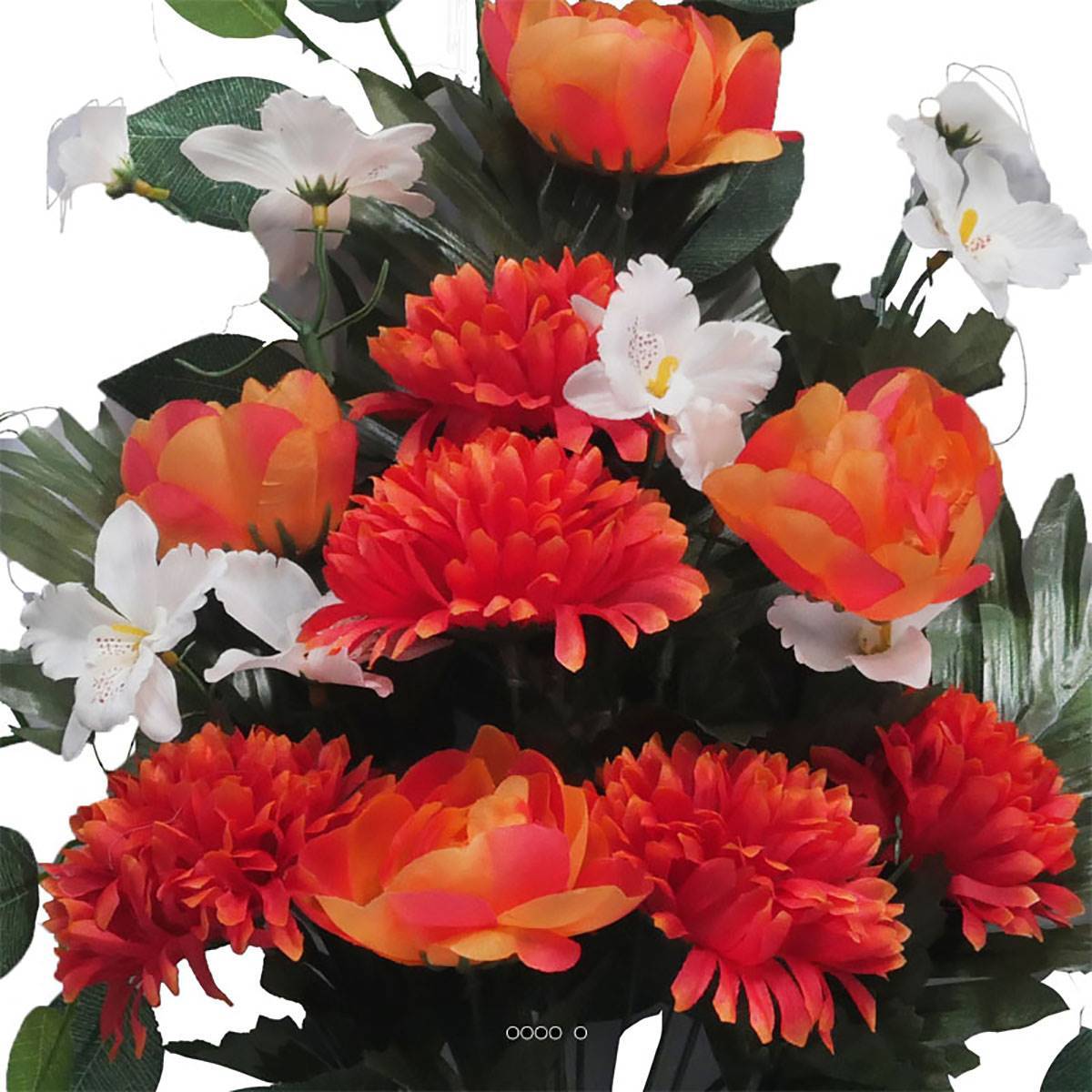 Artificielles - Jardinière déco fleurs artificielles cimetière chrysanthèmes et pivoines Orange - couleur: Orange - Imagen 3