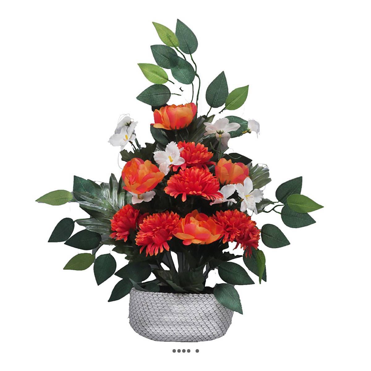 Artificielles - Jardinière déco fleurs artificielles cimetière chrysanthèmes et pivoines Orange - couleur: Orange - Imagen 1