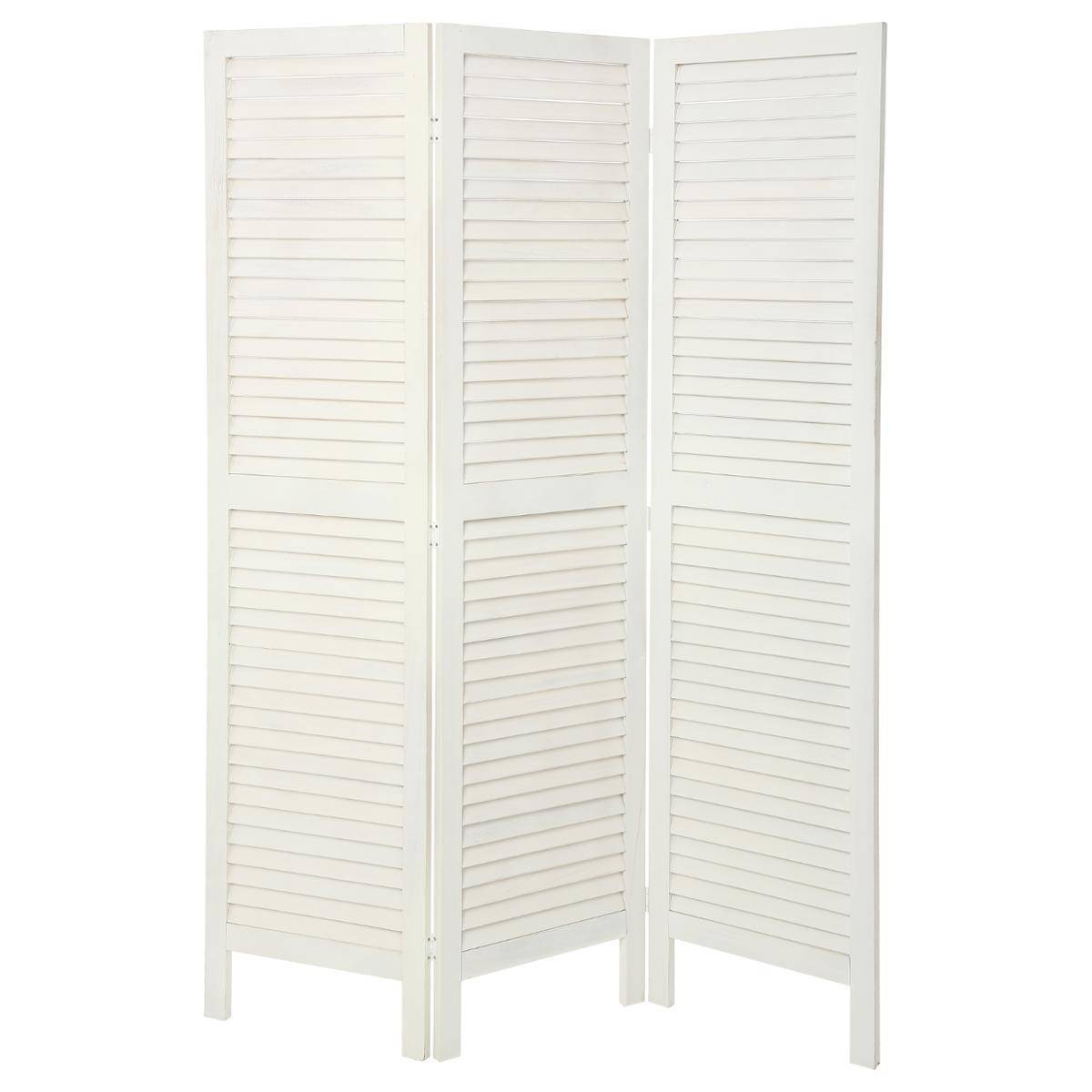 Paravent 3 Panneaux en Bois "Camila" 120x170cm Blanc - Image 1