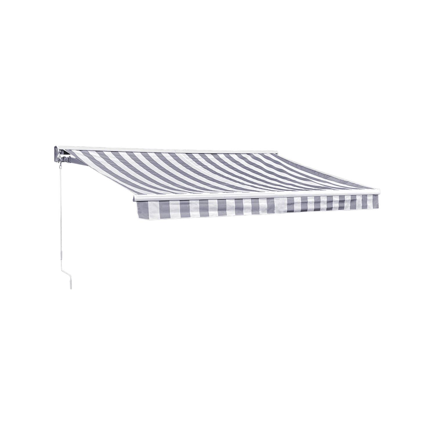Happy Garden - Store banne SAULE 2,95 × 2,5m avec semi-coffre - Toile rayée blanche/grise et structure blanche - HAPPY GARDEN - Imagen 1