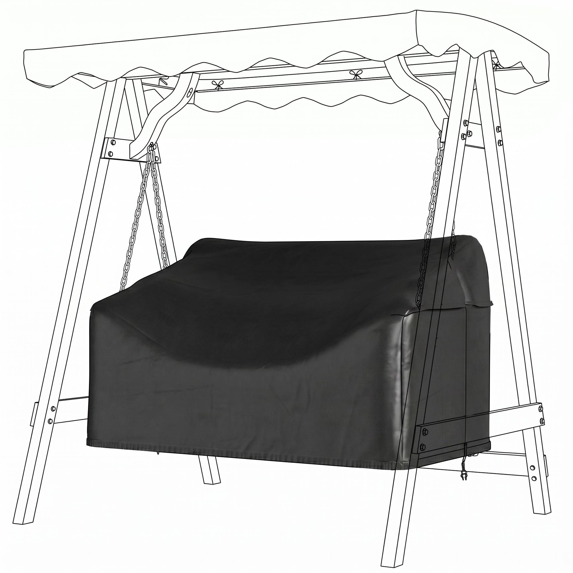 Housse balancelle 2 places Tissu Oxford 420D Extérieur Imperméable anti-UV 142x76x81cm Noir - ComfortXL Outdoor Living - Image 2