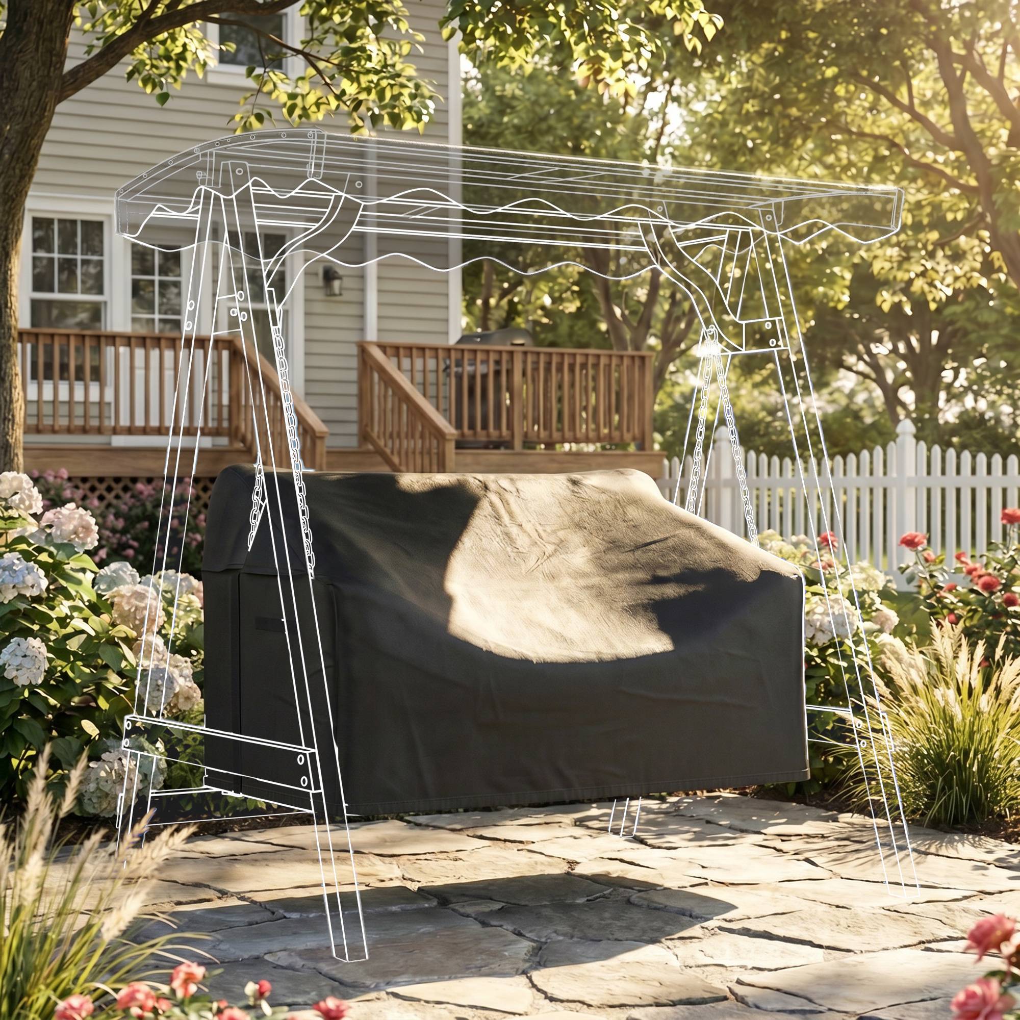Housse balancelle 2 places Tissu Oxford 420D Extérieur Imperméable anti-UV 142x76x81cm Noir - ComfortXL Outdoor Living - Image 10