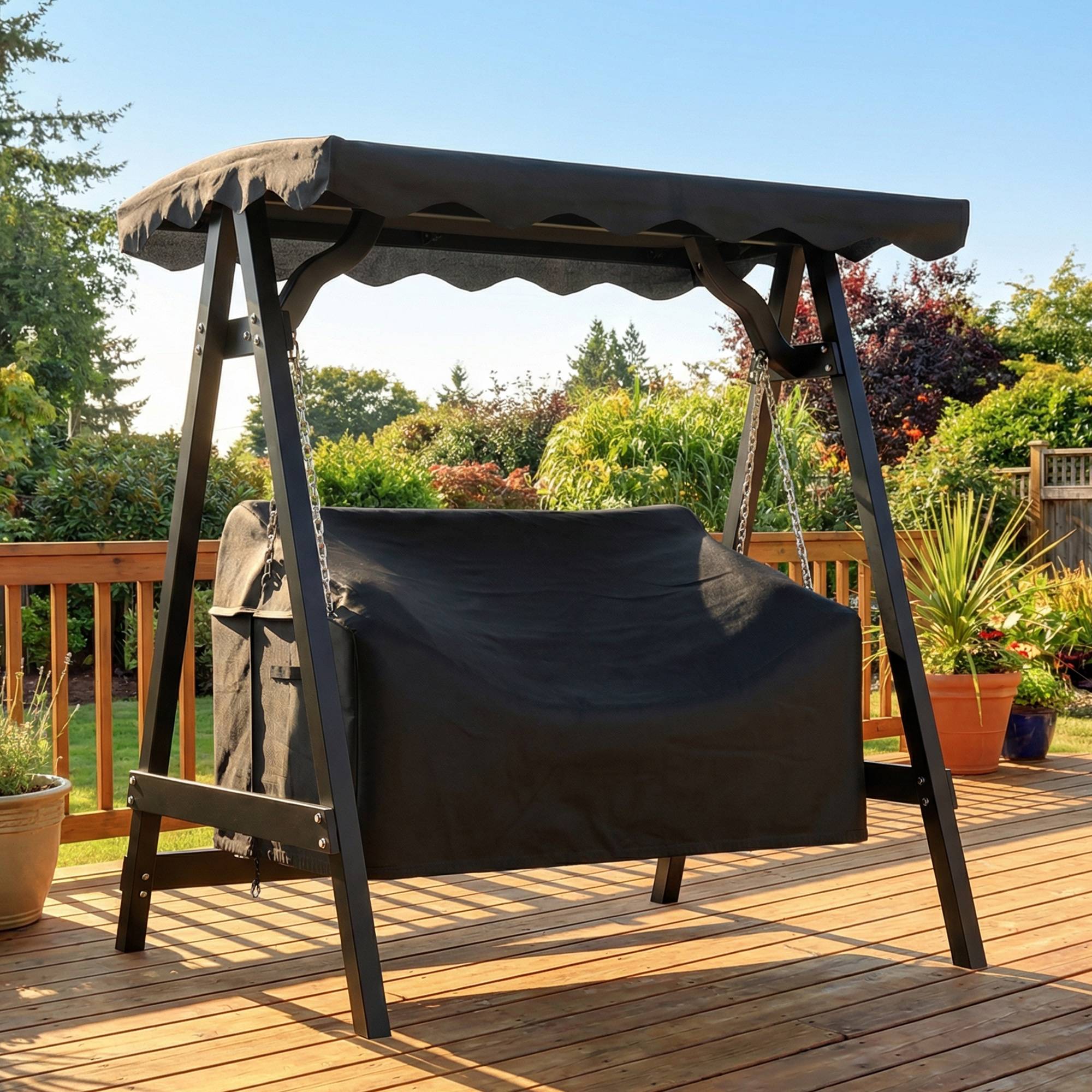 Housse balancelle 2 places Tissu Oxford 420D Extérieur Imperméable anti-UV 142x76x81cm Noir - ComfortXL Outdoor Living - Image 3