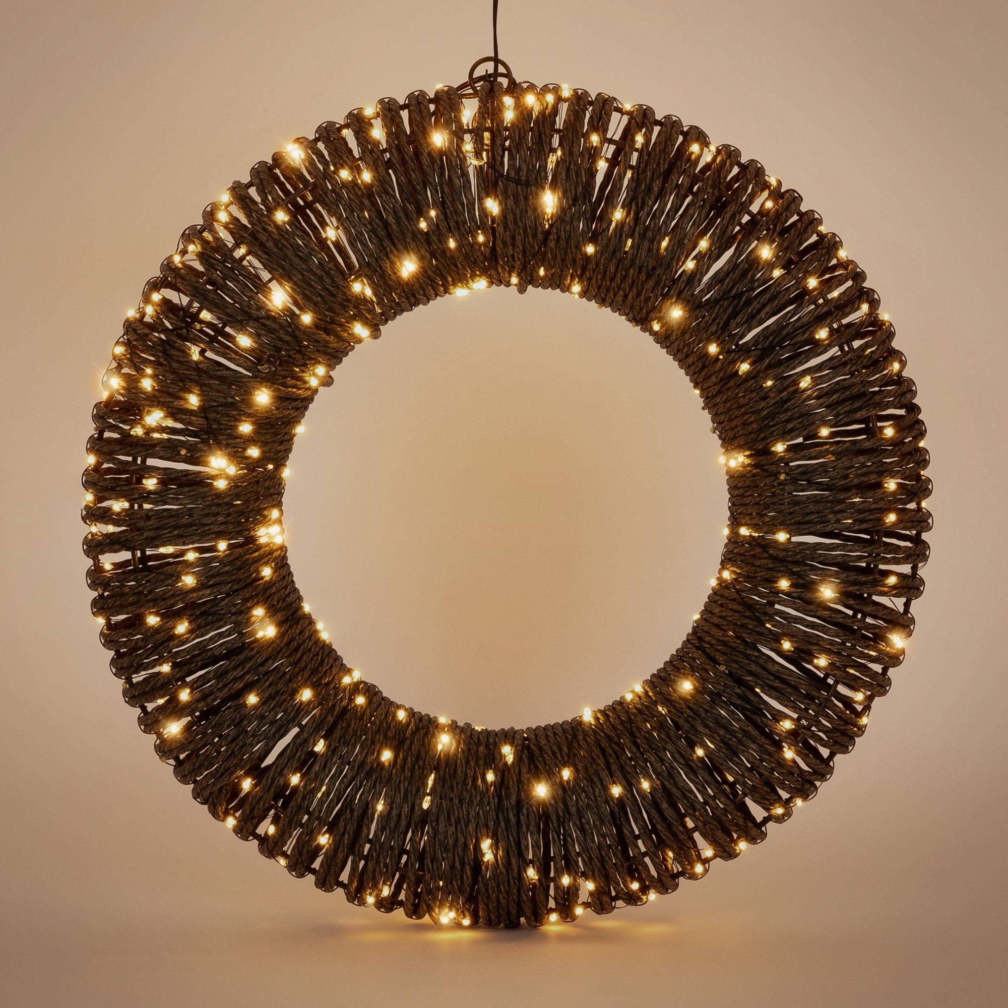 Ecd-Germany - Couronne lumineuse de Noël LED Ø 38 cm, 400 lumières blanc chaud, effet scintillant, en corde et métal, minuterie intégrée, intérieur / extérieur - Image 6