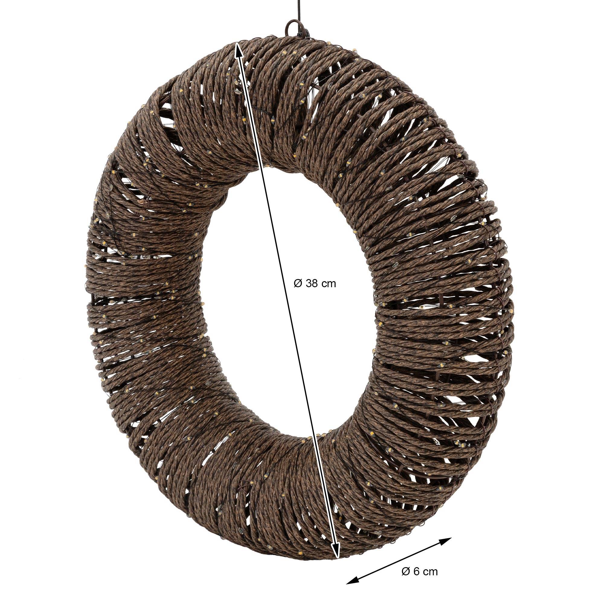 Ecd-Germany - Couronne lumineuse de Noël LED Ø 38 cm, 400 lumières blanc chaud, effet scintillant, en corde et métal, minuterie intégrée, intérieur / extérieur - Image 7