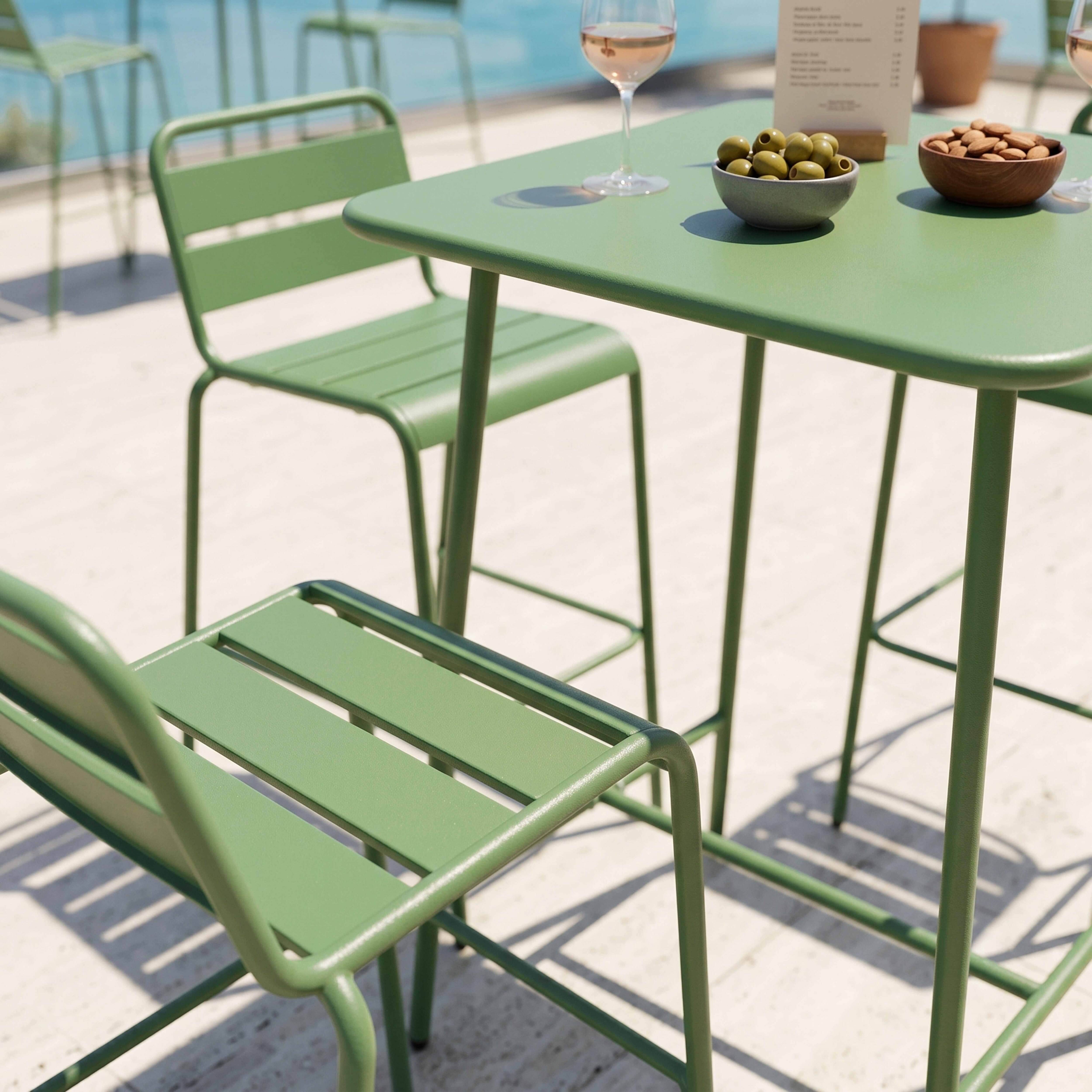 Oviala - Ensemble table de bar et 4 chaises hautes en métal vert cactus  Palavas - Oviala - Imagen 5