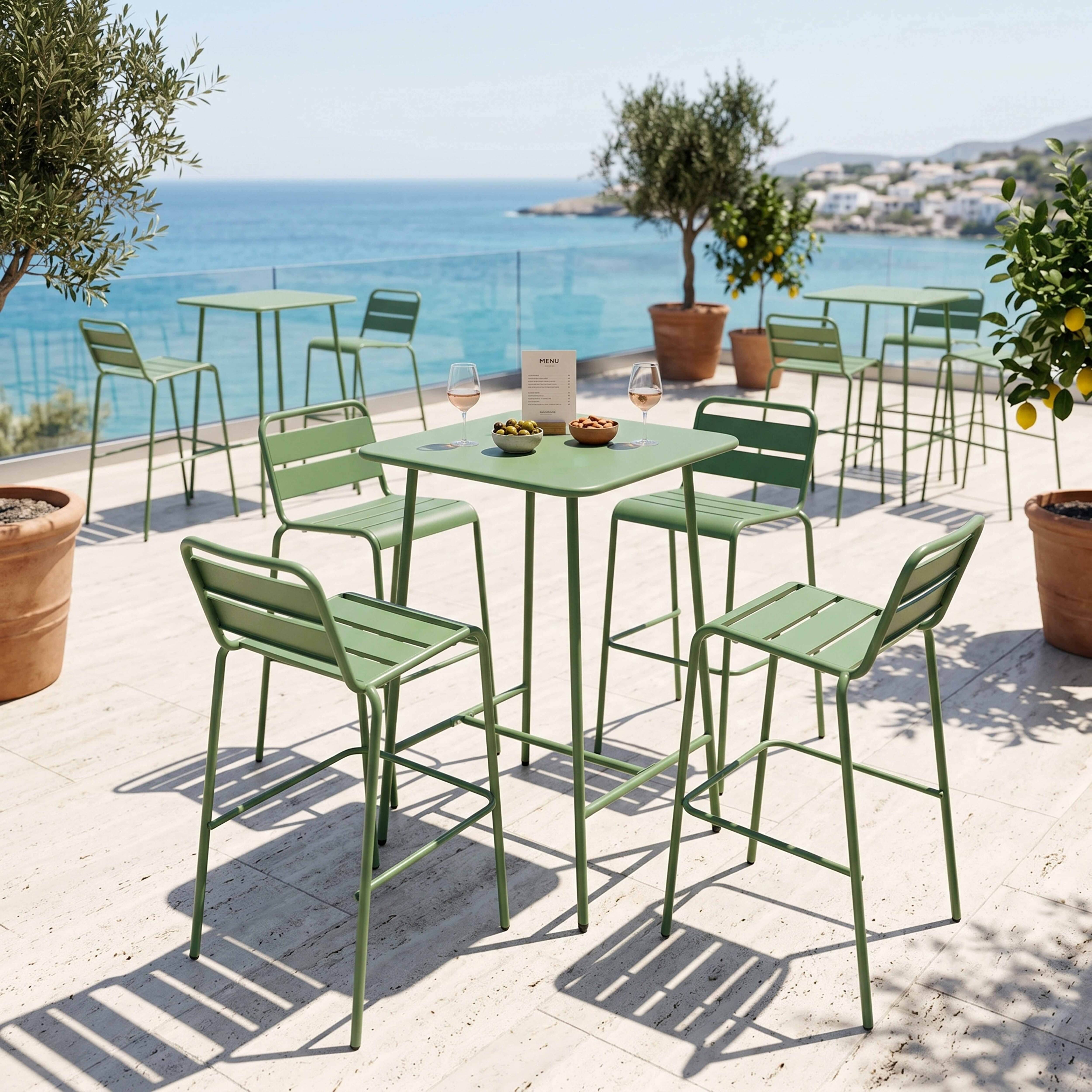 Oviala - Ensemble table de bar et 4 chaises hautes en métal vert cactus Palavas - Oviala - Imagen 4