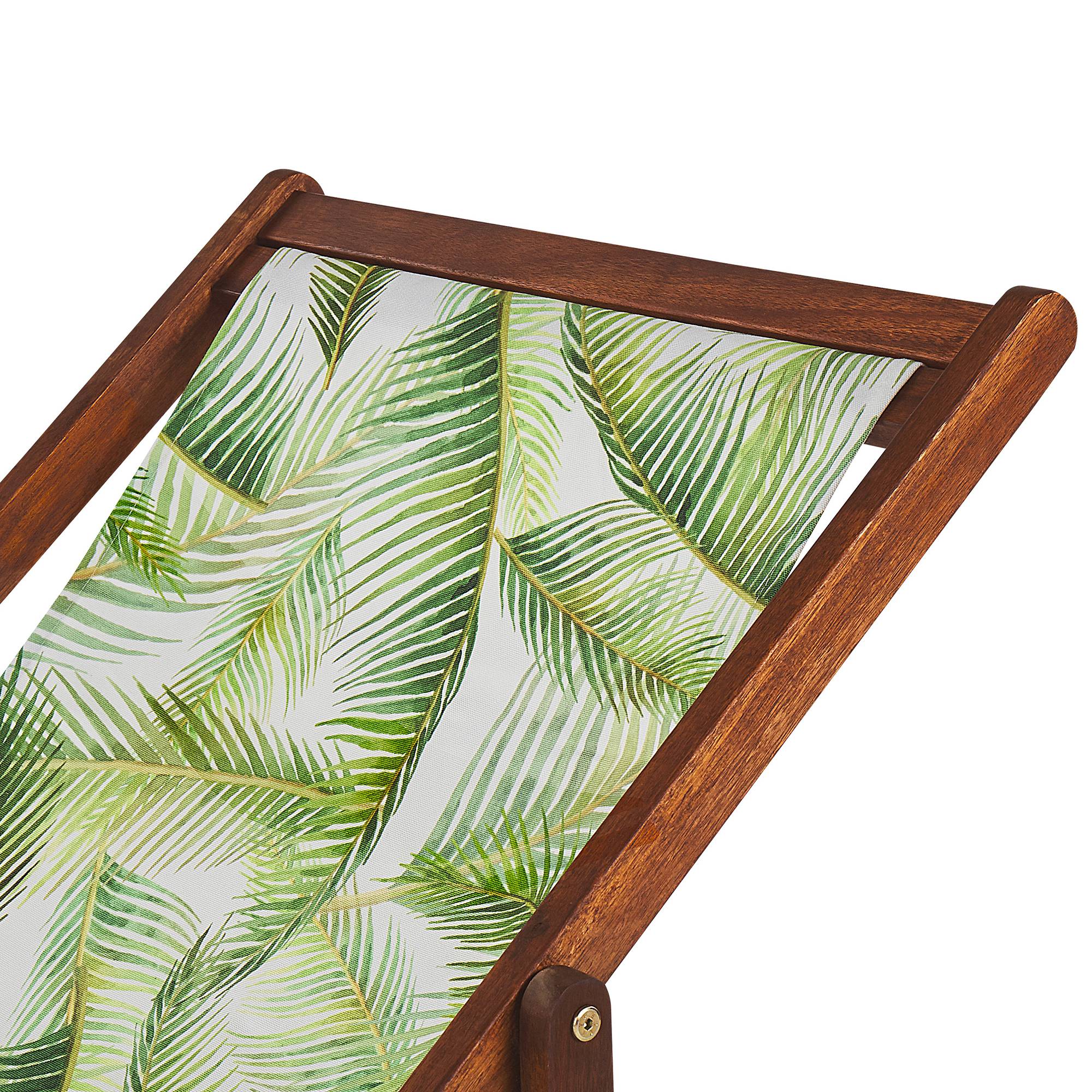Beliani - 2 Transats Chiliennes Pliantes et Réglables en Bois d'Acacia Foncé et Textile Motif Feuilles Vertes avec Toiles de Remplacement - Imagen 5