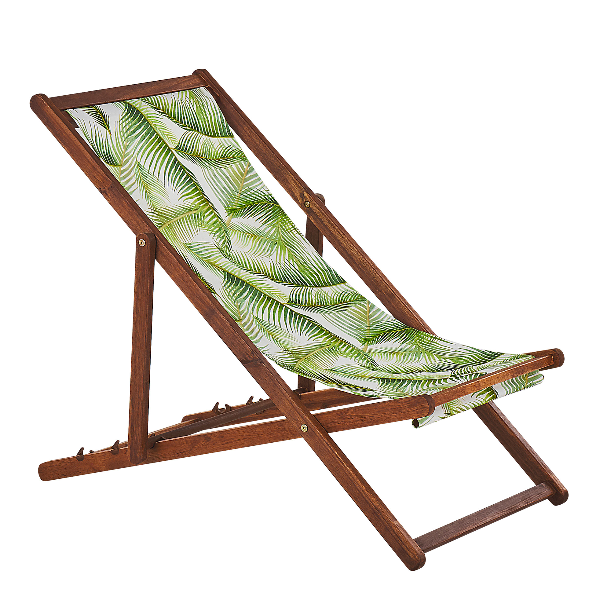 Beliani - 2 Transats Chiliennes Pliantes et Réglables en Bois d'Acacia Foncé et Textile Motif Feuilles Vertes avec Toiles de Remplacement - Imagen 4