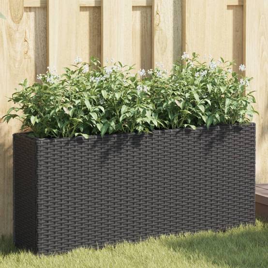 Jardinière avec 2 pots noir résine tressée 90 x 20 x 40 cm - PANGIVO - Image 1