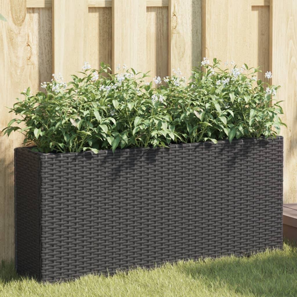 Jardinière avec 2 pots noir résine tressée 90 x 20 x 40 cm - PANGIVO - Image 1