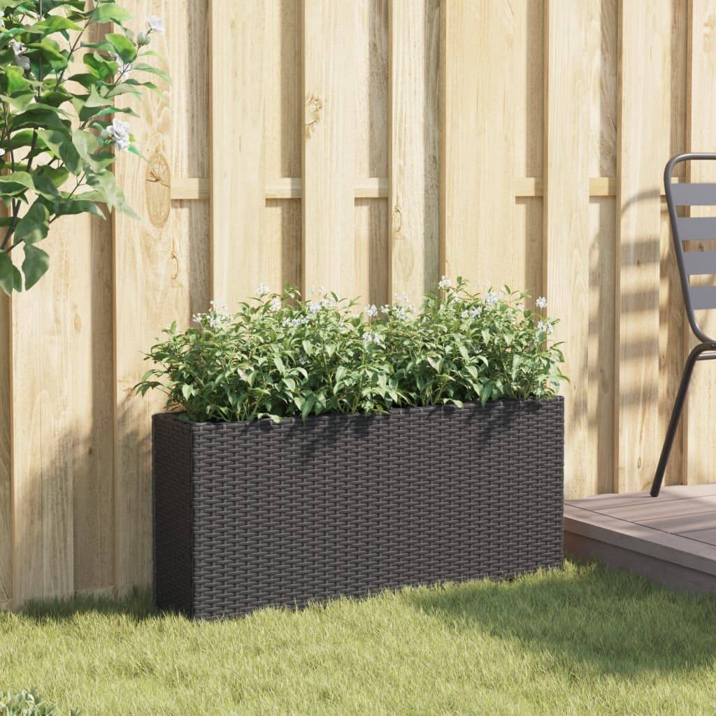 Jardinière avec 2 pots noir résine tressée 90 x 20 x 40 cm - PANGIVO - Image 3