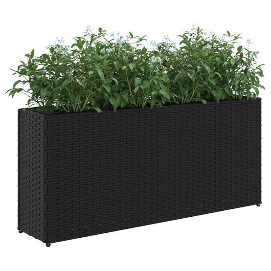 Jardinière avec 2 pots noir résine tressée 90 x 20 x 40 cm - PANGIVO - Image 4