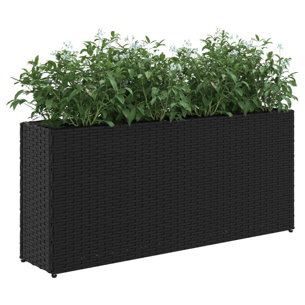 Jardinière avec 2 pots noir résine tressée 90 x 20 x 40 cm - PANGIVO - Image 4