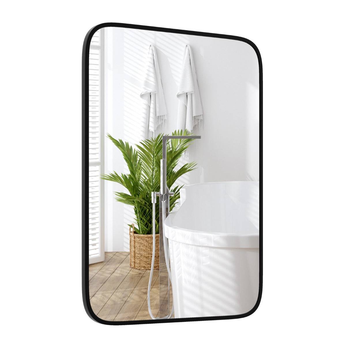 Helloshop26 - Miroir de salle de bain rectangulaire 70 x 50 cm incassable avec cadre aluminium moderne en noir