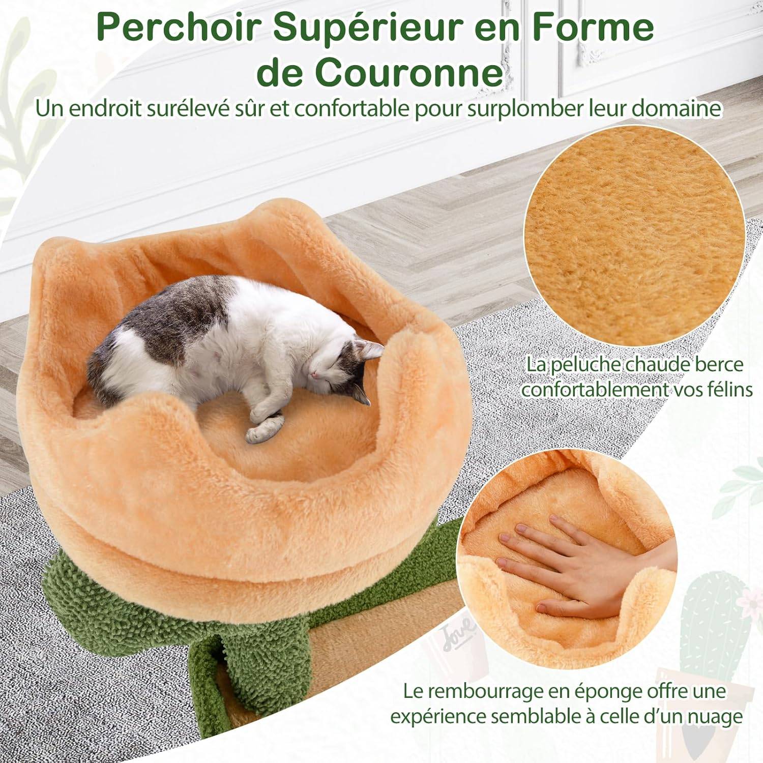 COSTWAY Arbre a Chat XXL Cactus 160 cm, 2 Poteaux à Griffer en Sisal, Planche à Griffer, Panier, 2 Pompons avec Grelot, Dispositif Anti-basculement - Image 5