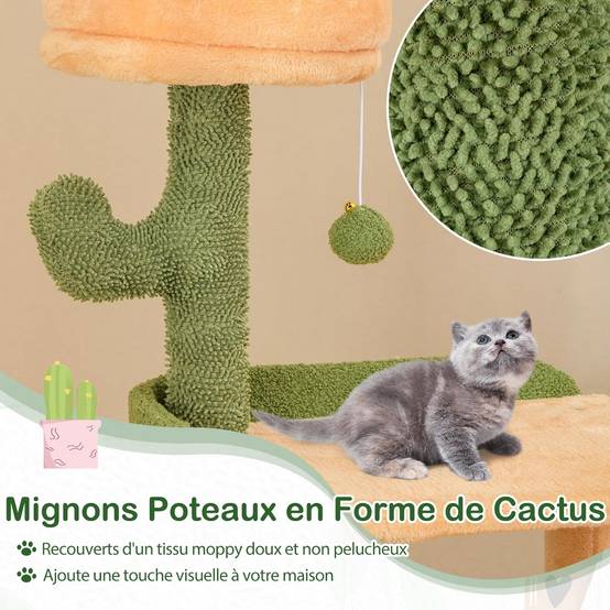 COSTWAY Arbre a Chat XXL Cactus 160 cm, 2 Poteaux à Griffer en Sisal, Planche à Griffer, Panier, 2 Pompons avec Grelot, Dispositif Anti-basculement - Image 7