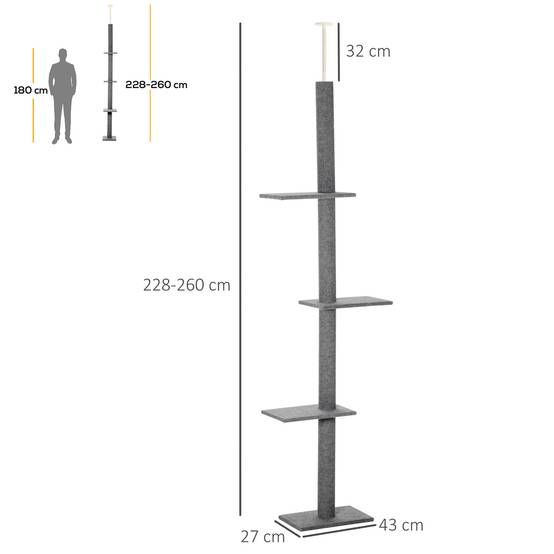 Arbre à chat plafond panneaux particules pour intérieur escalade 43x27x260cm gris - ComfortXL Outdoor Living - Image 4