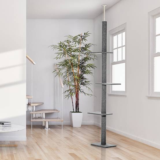Arbre à chat plafond panneaux particules pour intérieur escalade 43x27x260cm gris - ComfortXL Outdoor Living - Image 3