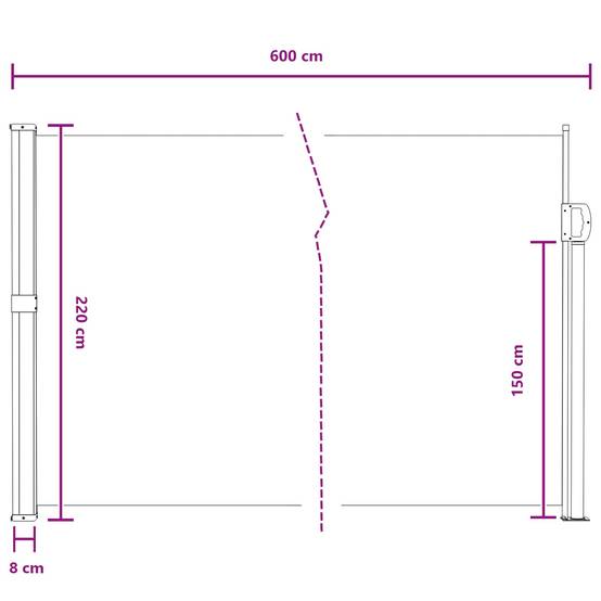 Store latéral rétractable polyester gris 600 x 220 cm - PANGIVO - Image 8