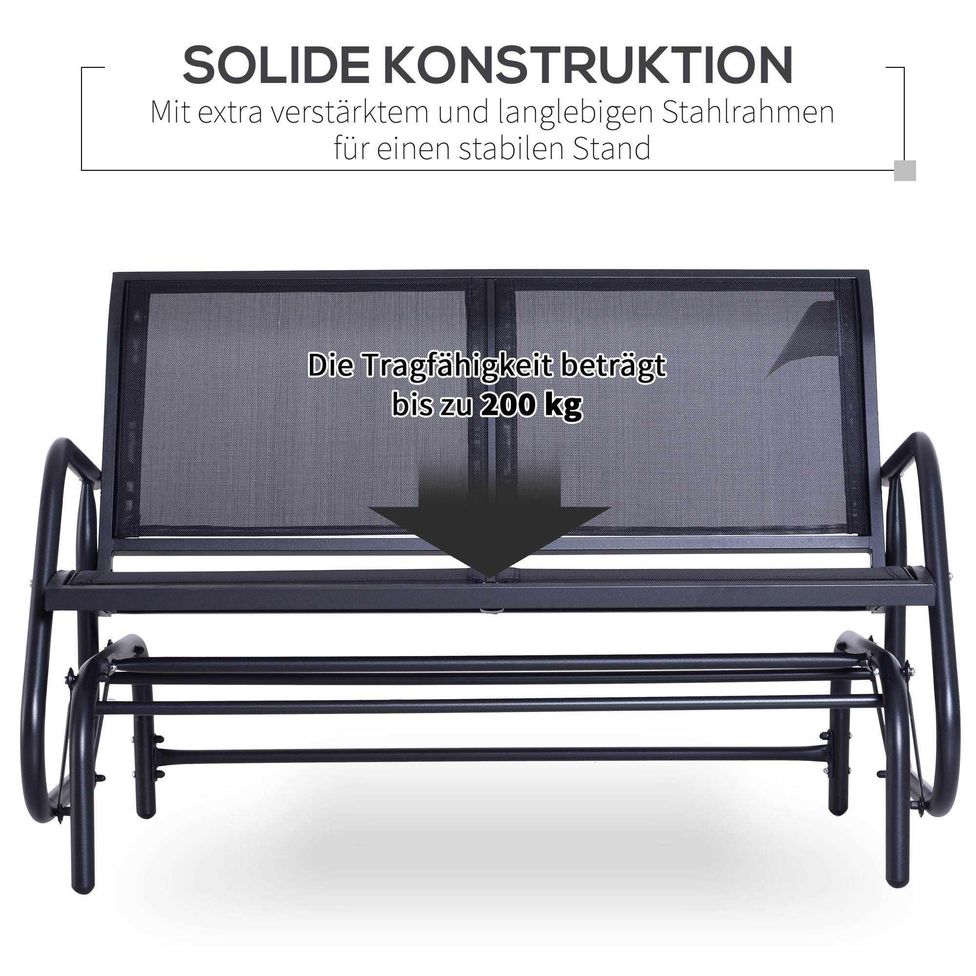 Banc à Bascule 2 Places Métal Textilène Jardin Terrasse Fonction Balancelle Noir - ComfortXL Outdoor Living - Image 8
