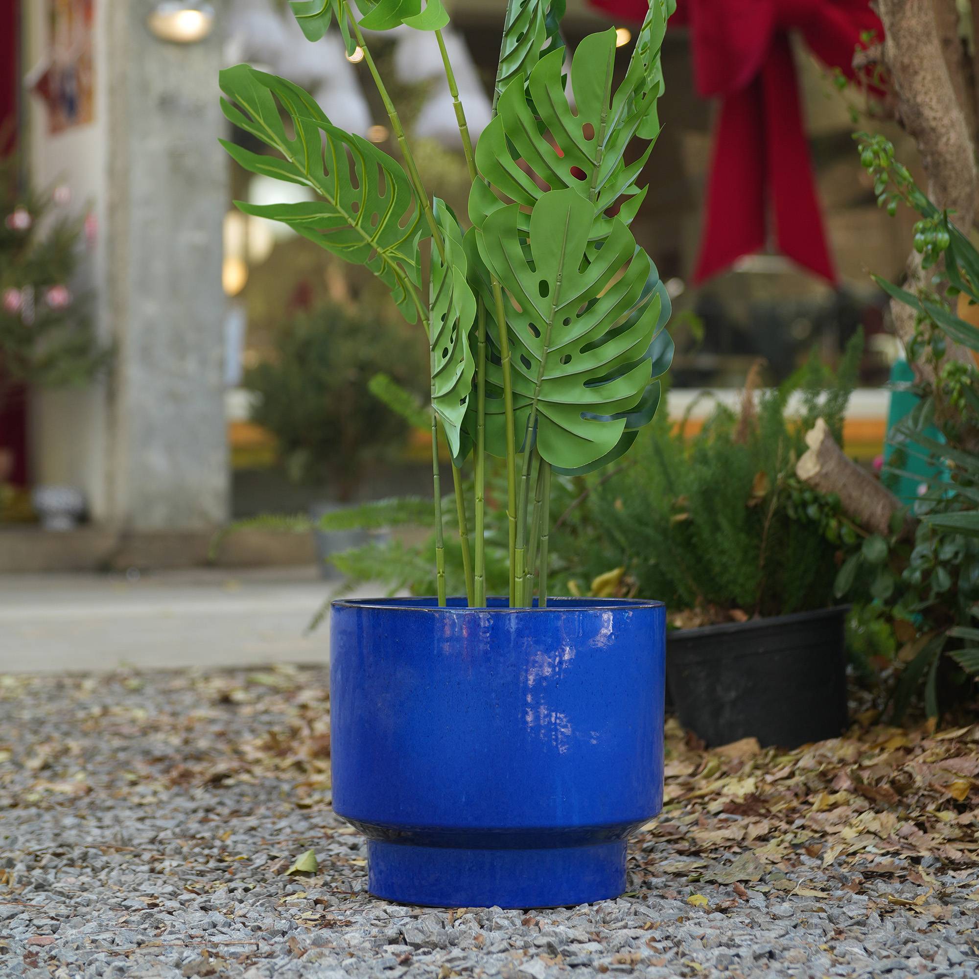 Ensemble de 3 pots de fleurs en céramique, finition bleue unie, Ø 38,1/30,5/22,9 cm - PANGIVO - Image 4