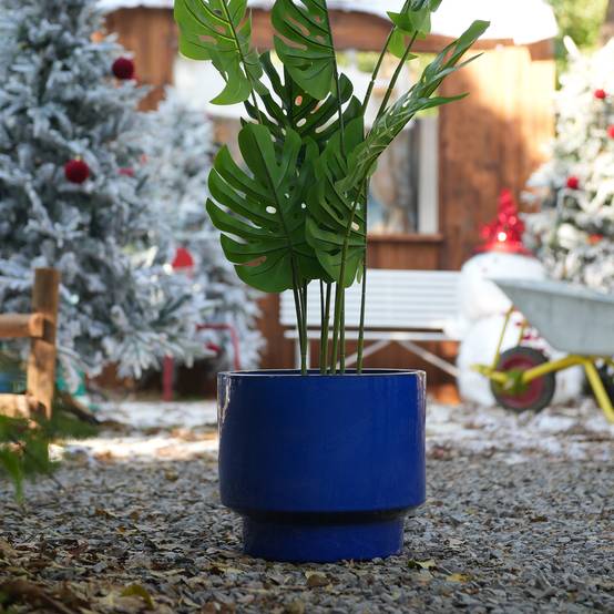 Ensemble de 3 pots de fleurs en céramique, finition bleue unie, Ø 38,1/30,5/22,9 cm - PANGIVO - Image 2