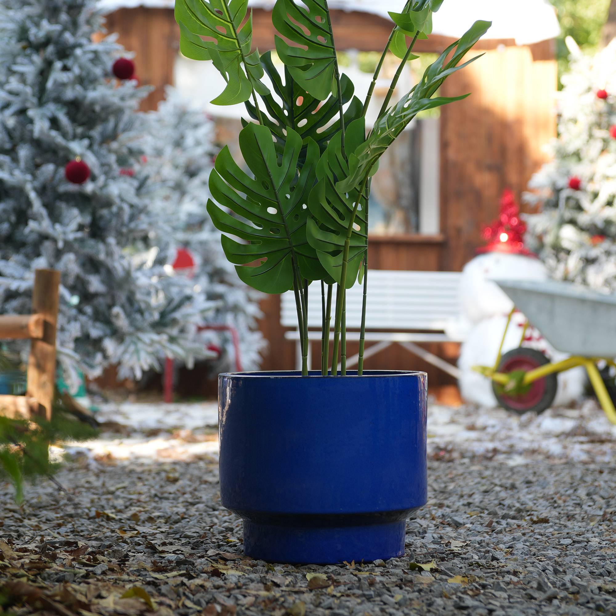 Ensemble de 3 pots de fleurs en céramique, finition bleue unie, Ø 38,1/30,5/22,9 cm - PANGIVO - Image 2