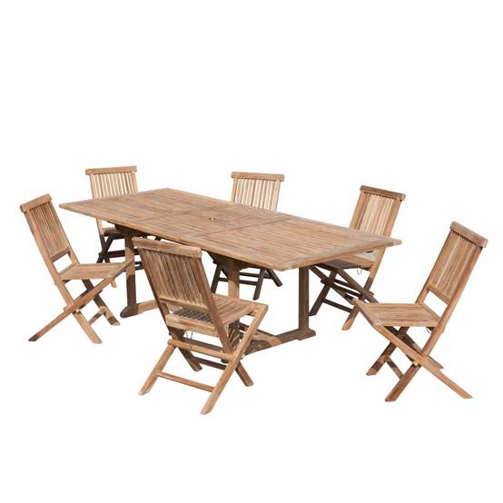 FUN - Ensemble de jardin -Table rect. 180*240 et 6 chaises bois teck - Image 1