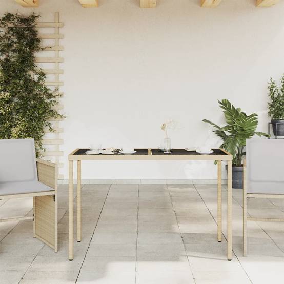 Table de jardin poly rotin beige avec verre trempé 115 x 54 x 74 cm - PANGIVO - Image 3