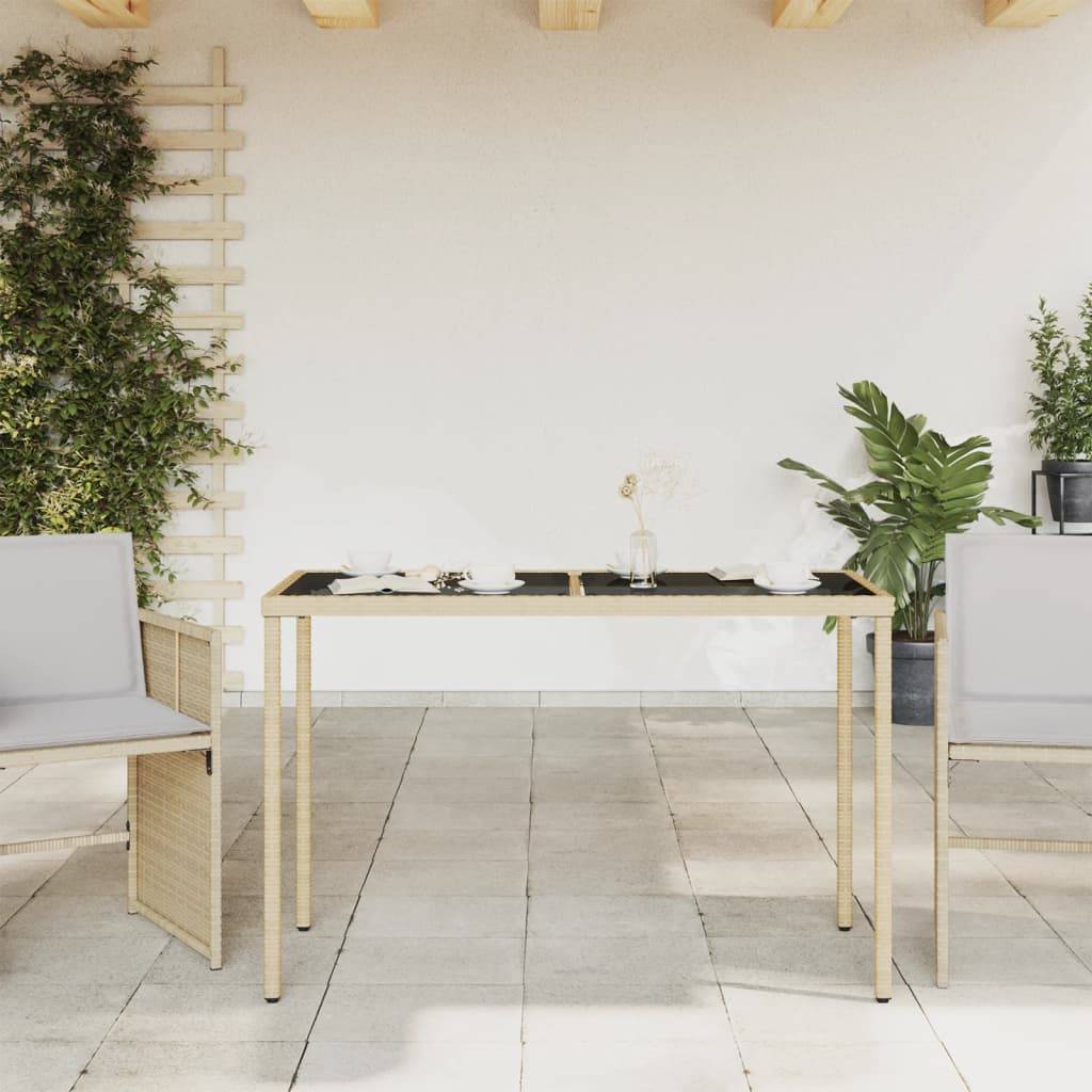 Table de jardin poly rotin beige avec verre trempé 115 x 54 x 74 cm - PANGIVO - Image 3