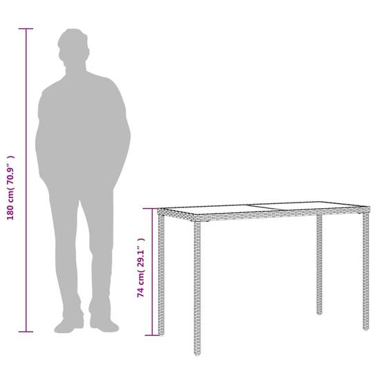 Table de jardin poly rotin beige avec verre trempé 115 x 54 x 74 cm - PANGIVO - Image 9