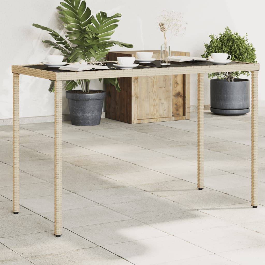 Table de jardin poly rotin beige avec verre trempé 115 x 54 x 74 cm - PANGIVO - Image 1
