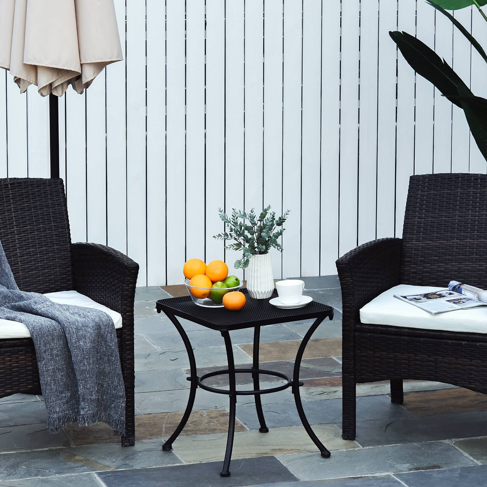 Table de jardin carrée en acier avec plateau perforé, 45 x 45 x 50 cm, noire - Image 3