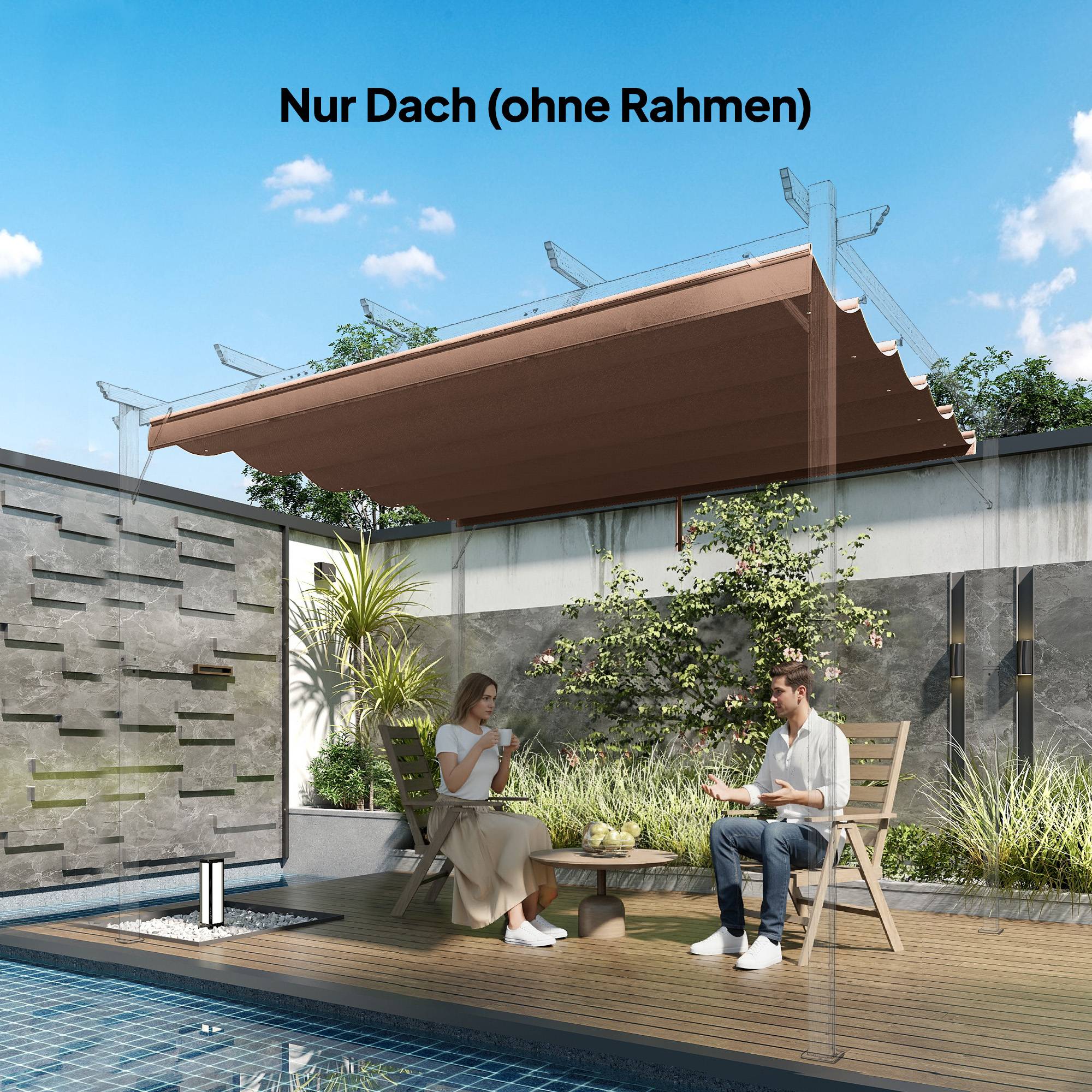 Toile pergola 3 x 3 m marron rétractable polyester avec drainage - Image 4