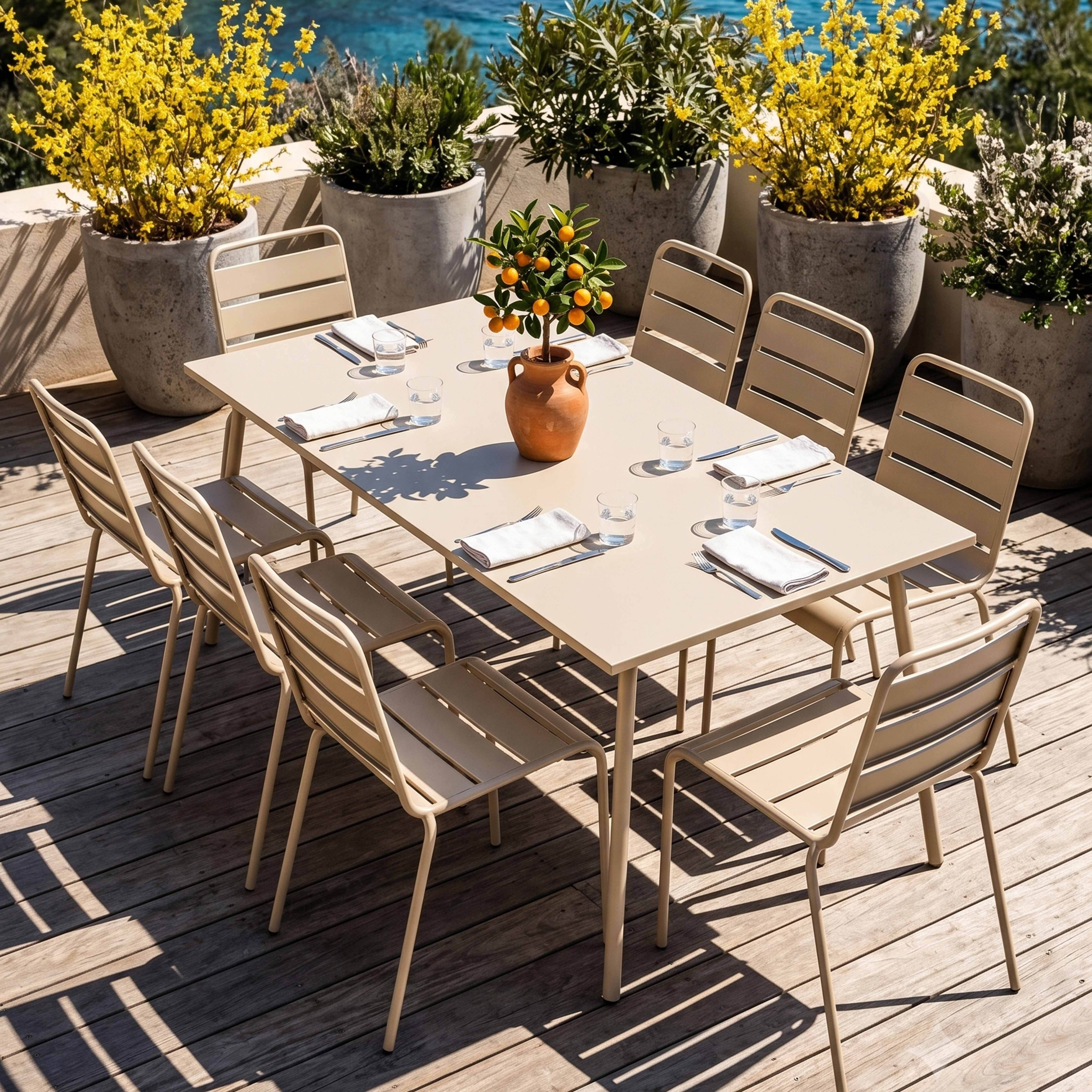 Oviala - Ensemble table de jardin et 8 chaises en métal ivoire Palavas - Oviala - Imagen 2